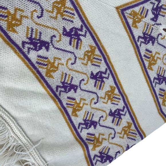 Vintage 70’s Poncho Knit Bird Print Gold‎ Purple OSFA - Picture 6 of 8